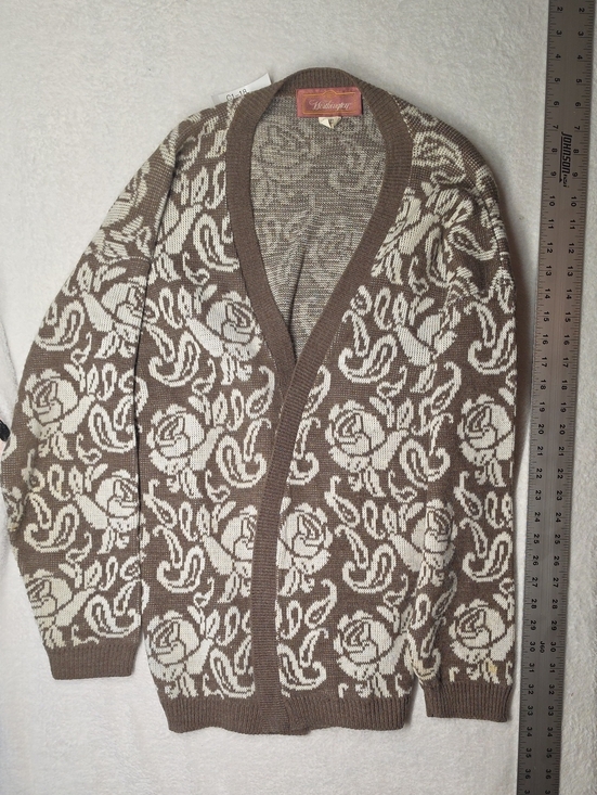 Worthington Sweaters - Worthington Brown & Cream Floral Knit Cardigan